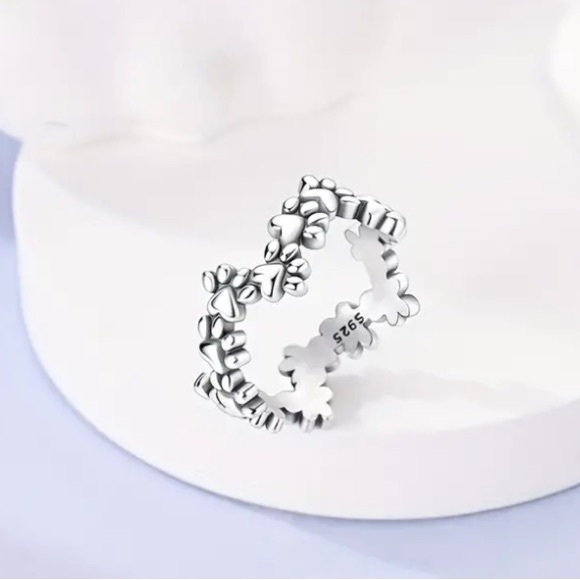 Paw Print Band Ring 925 Silver - Picture 9 of 9